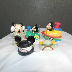 Disney (5) Bundle Vintage Mickey Mouse Wined Up Plastic Toy Figurines Collection